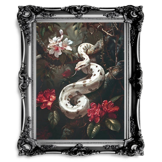 Vintage White Python in Dark Jungle - Gothic Wall Art Print - Everything Pixel