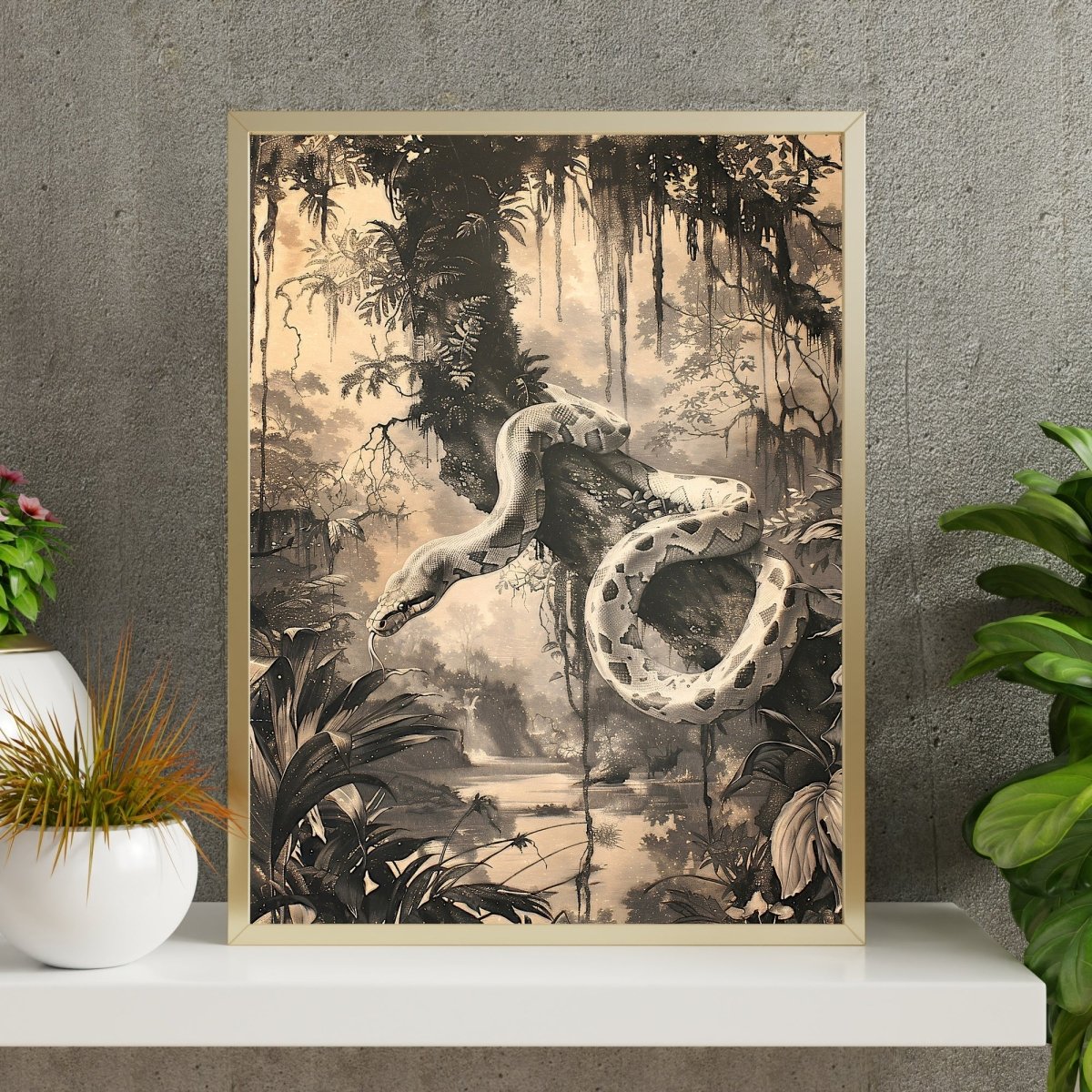 Vintage White Python Jungle Wall Art Print - Everything Pixel