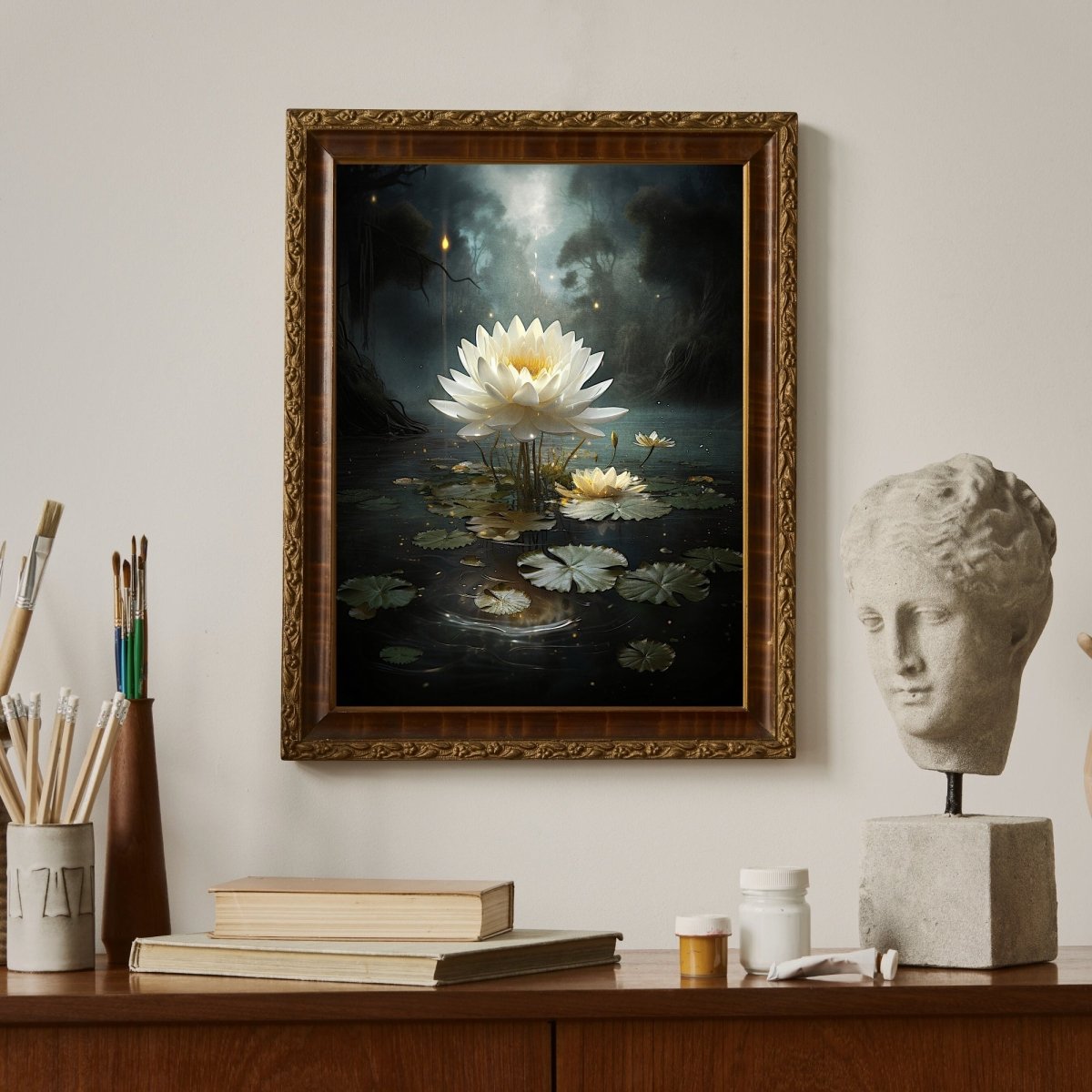 Water Lily Wall Art Magic Dark Academia Artwork Botanical Painting Witchy Art Gift Pond Lily Print Dark Cottagecore Decor Paper Poster Print - Everything Pixel