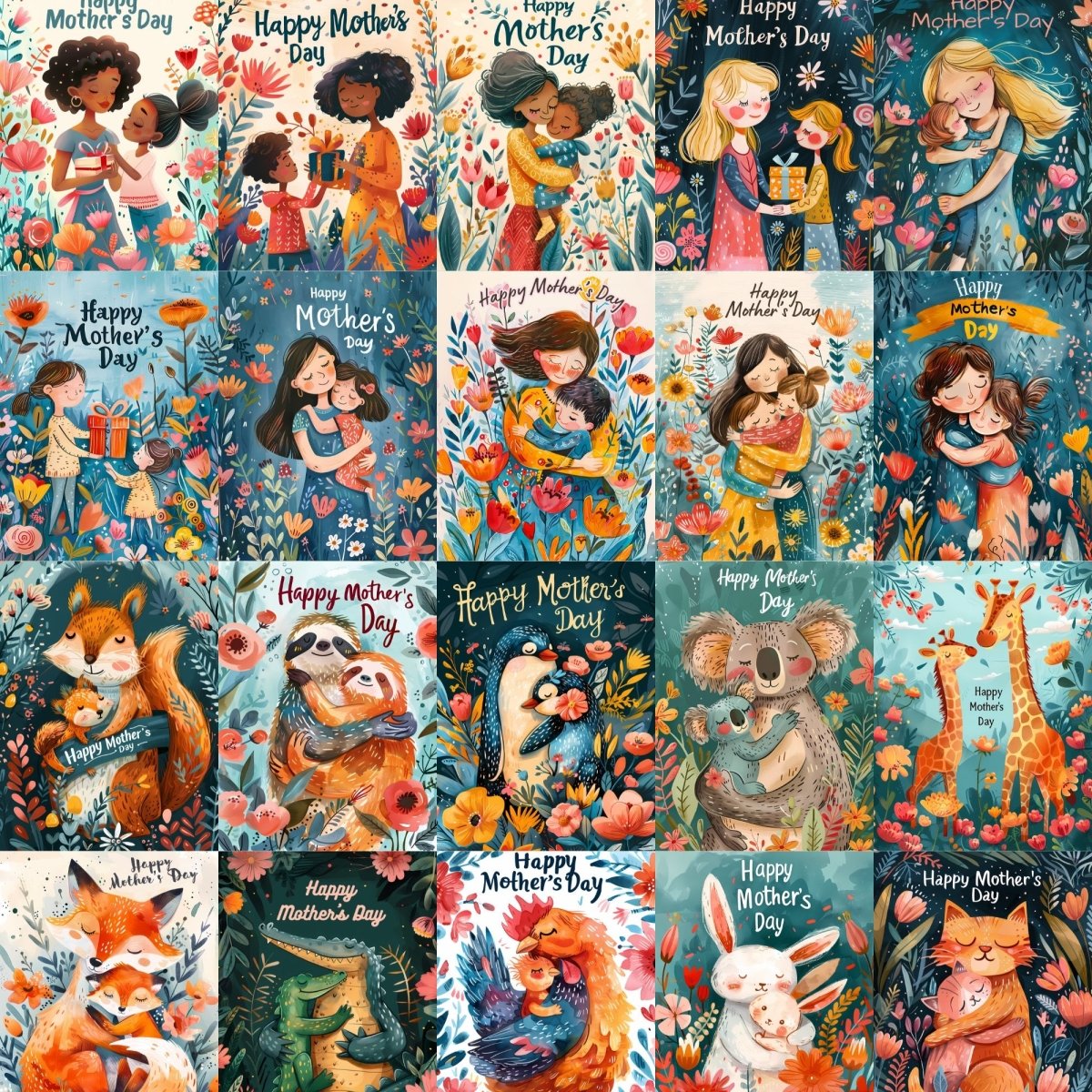 Whimsical Mother's Day Cards Collection - 20 Graphics - Everything Pixel