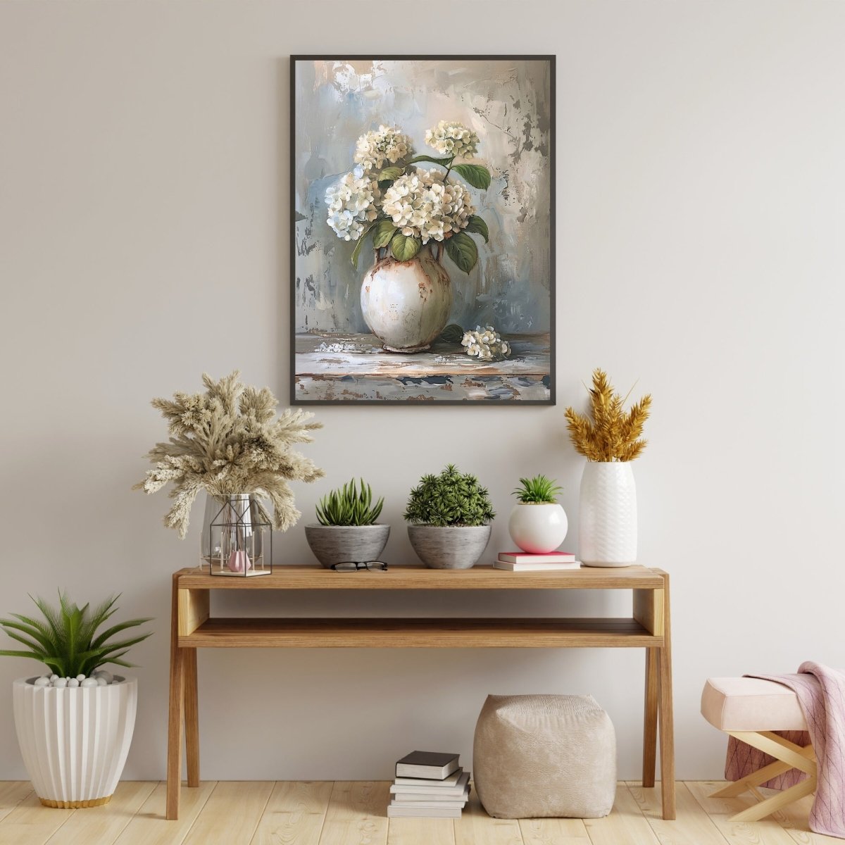 White Hydrangeas Still Life Painting - Vintage Wall Art Print - Everything Pixel