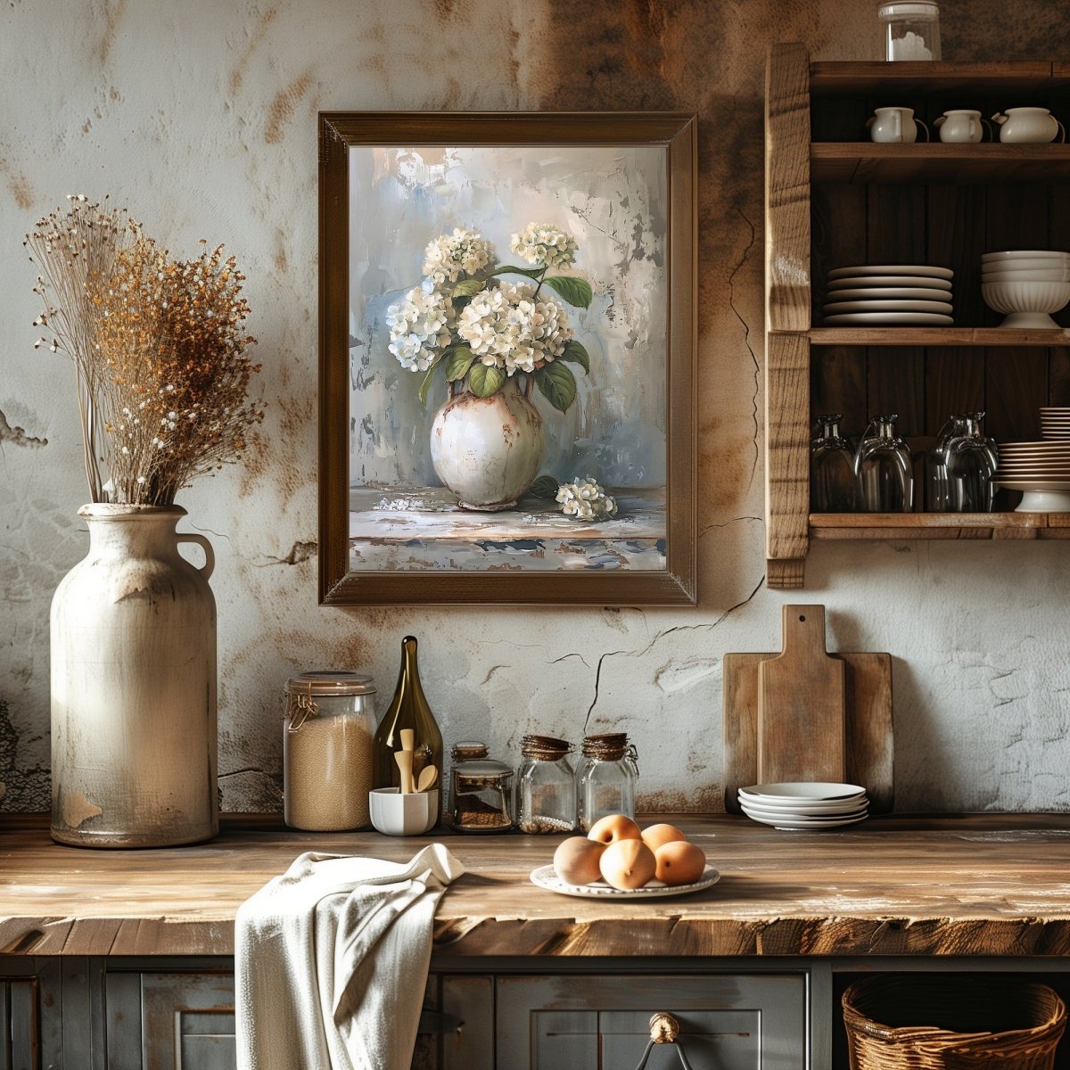 White Hydrangeas Still Life Painting - Vintage Wall Art Print - Everything Pixel