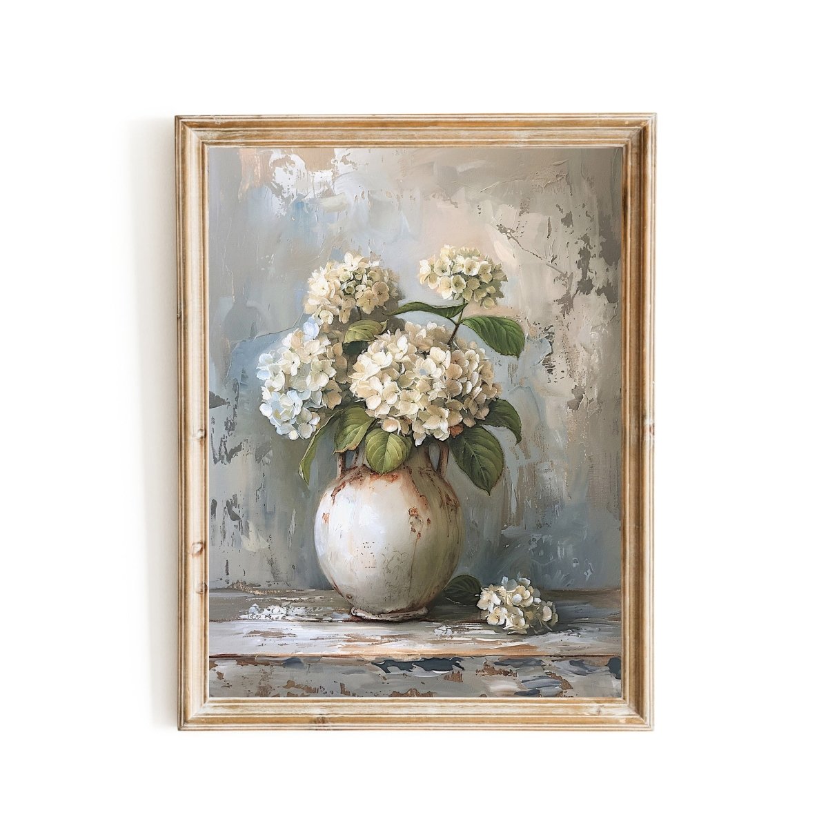 White Hydrangeas Still Life Painting - Vintage Wall Art Print - Everything Pixel