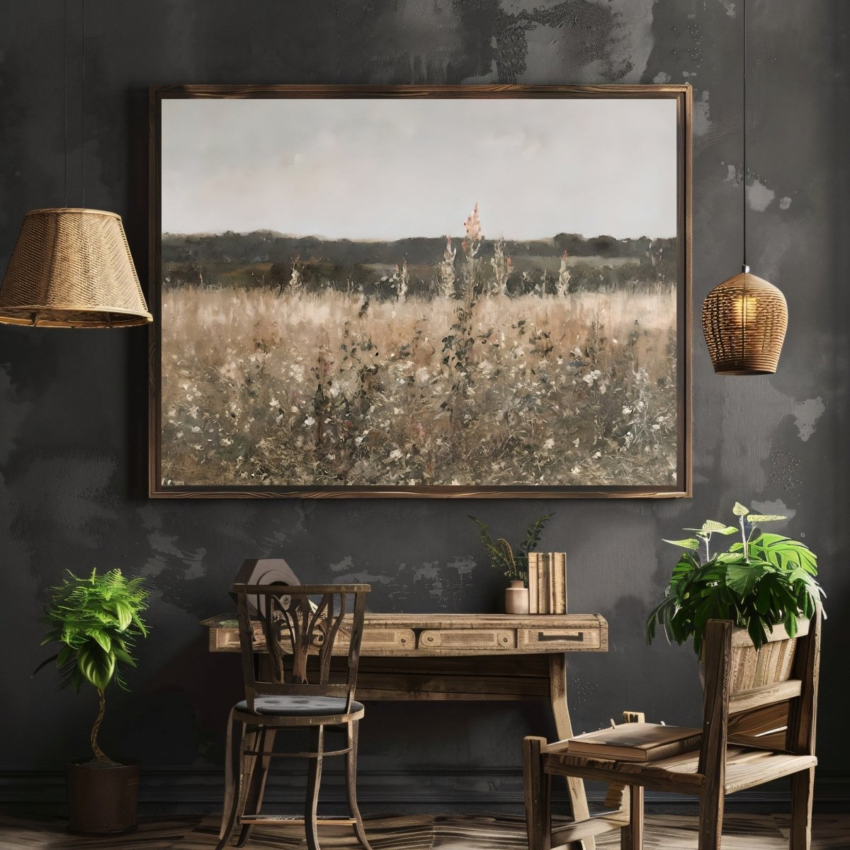 Wildflower Field Landscape Paper Poster Prints Vintage Painting Antique Landscape Art Print Country Field Wall Art Living Room Decor - Everything Pixel