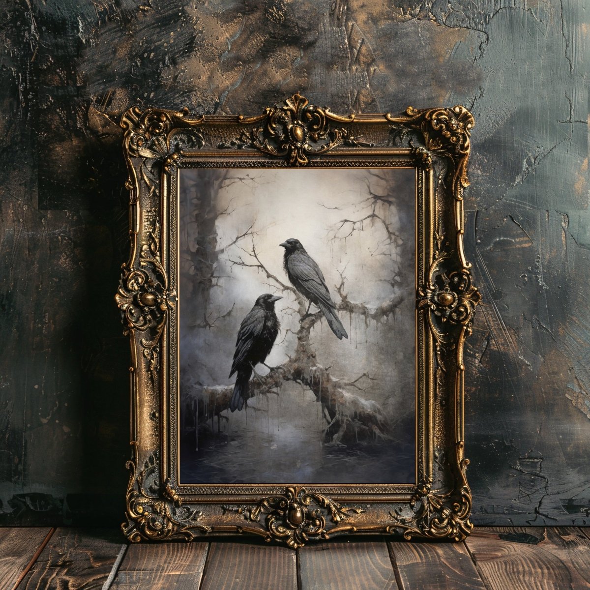 Winter Raven Wall Art Dark Aesthetic Crow Painting Corvidcore Artwork Seasonal Dark Cottagecore Painting Vintage Animal Wall Art Paper Poster Print - Everything Pixel