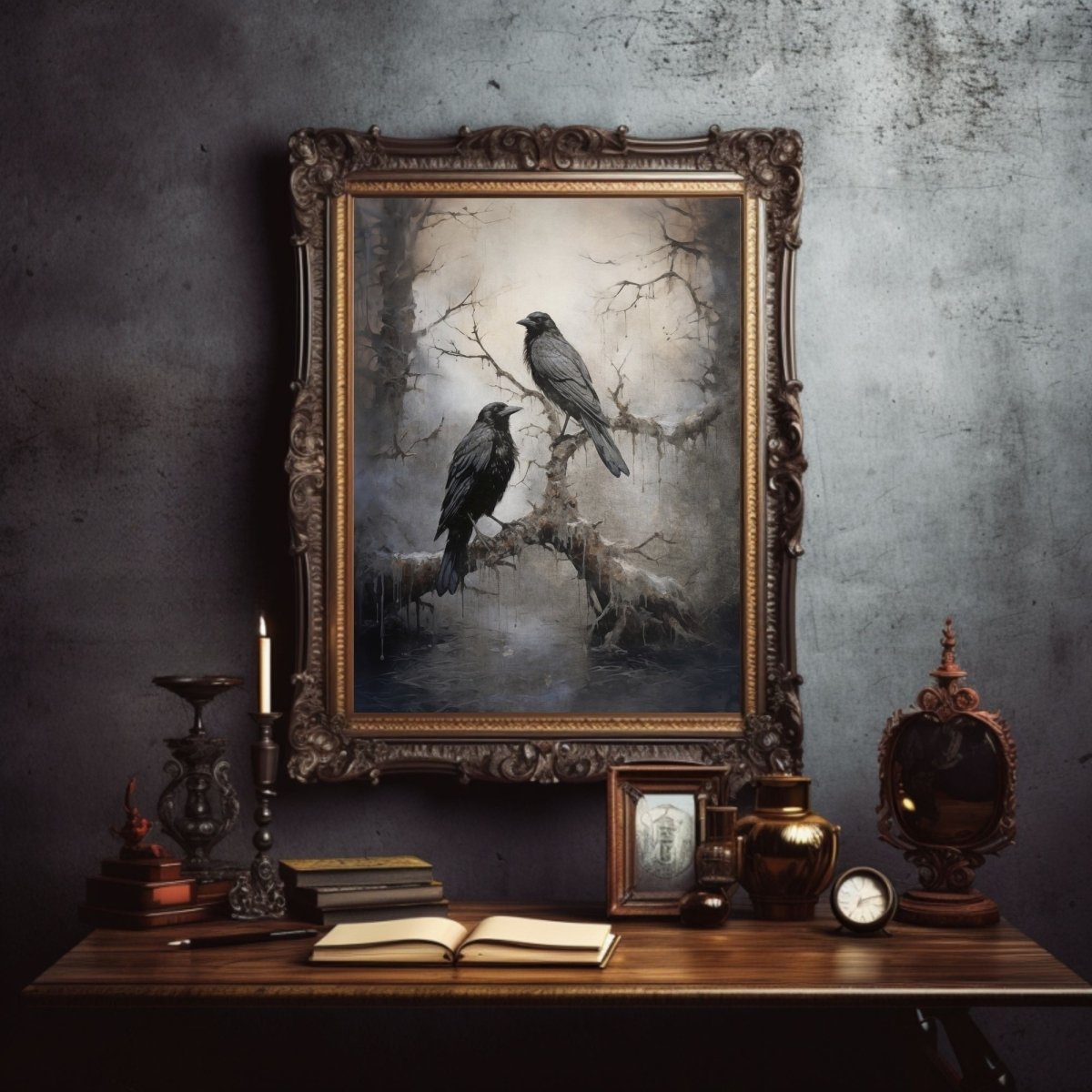 Winter Raven Wall Art Dark Aesthetic Crow Painting Corvidcore Artwork Seasonal Dark Cottagecore Painting Vintage Animal Wall Art Paper Poster Print - Everything Pixel
