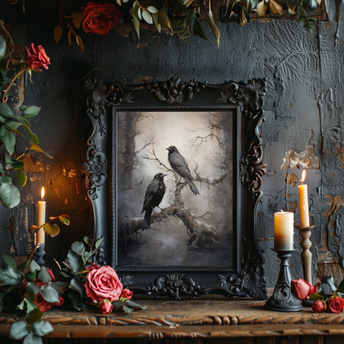 Winter Raven Wall Art Dark Aesthetic Crow Painting Corvidcore Artwork Seasonal Dark Cottagecore Painting Vintage Animal Wall Art Paper Poster Print - Everything Pixel