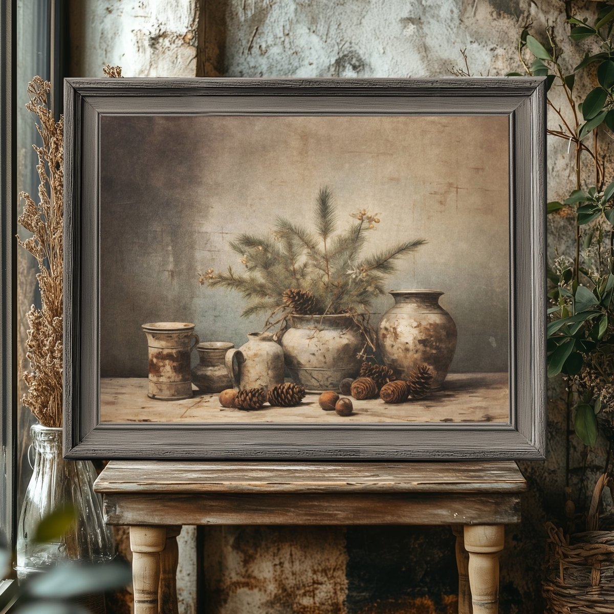 Winter Still Life Wall Art Vintage Kitchen Still Life Artwork Rustic Christmas Print Country Kitchen Decor Moody Farmhouse Art Paper Poster Print - Everything Pixel