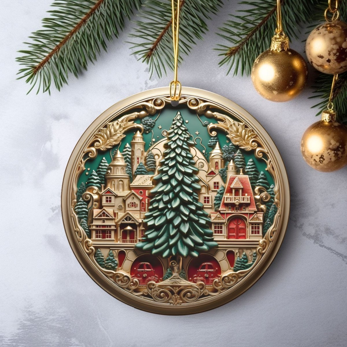 3D Christmas Ornament 20 PNG Bundle Emerald Green Gold Sublimation Design Stylish 3D Effect Round Christmas Decoration Clipart - Everything Pixel