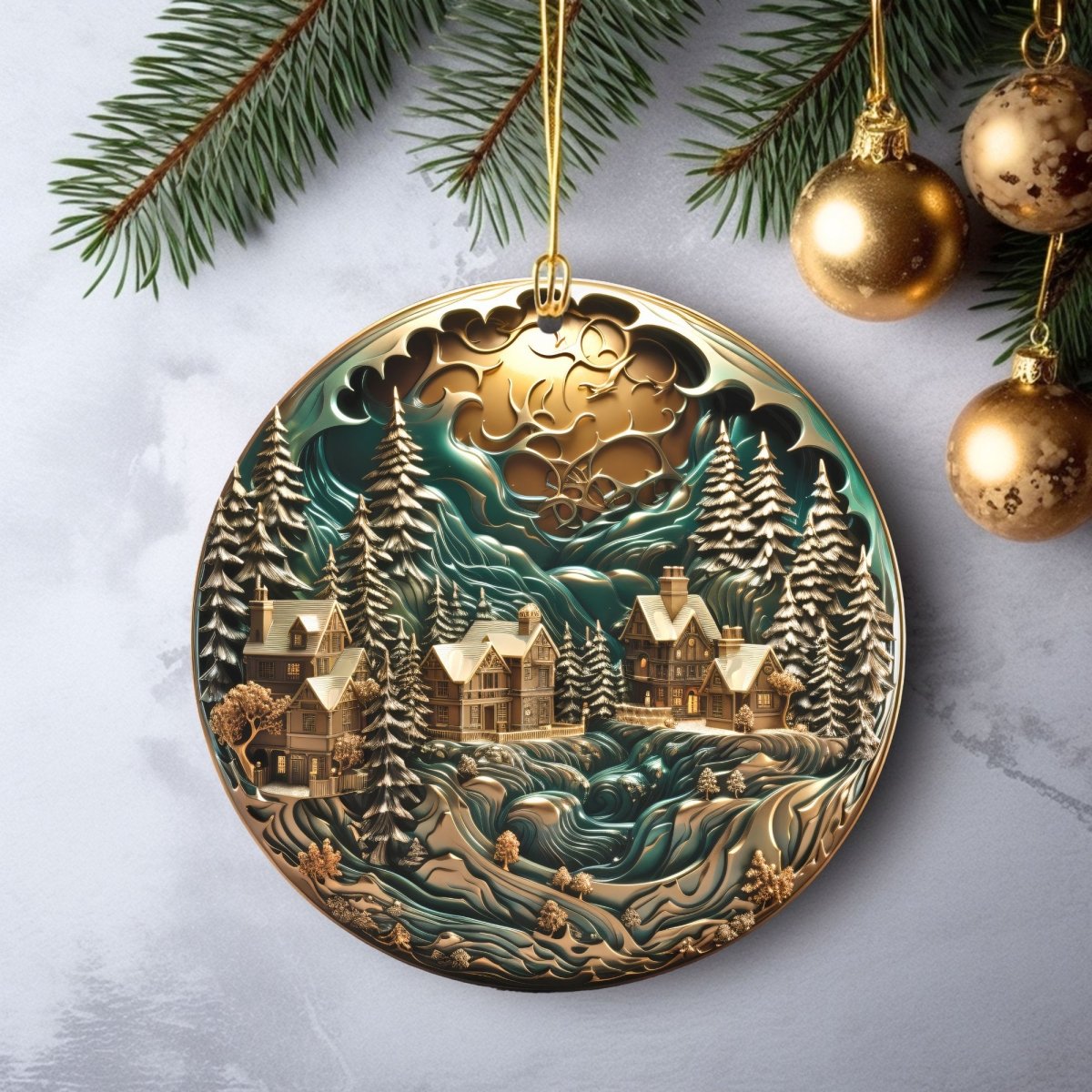 3D Christmas Ornament 20 PNG Bundle Emerald Green Gold Sublimation Design Stylish 3D Effect Round Christmas Decoration Clipart - Everything Pixel