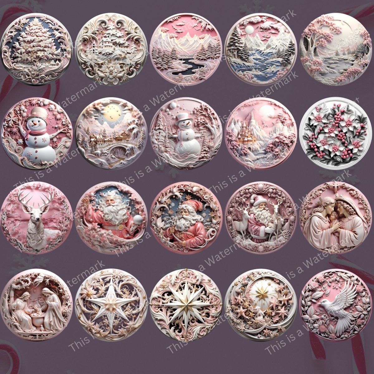 3D Pink Christmas Ornament 20 PNG Bundle Sublimation Design Festive Round Stickers Stylish 3D Effect Round Christmas Decoration Clipart - Everything Pixel
