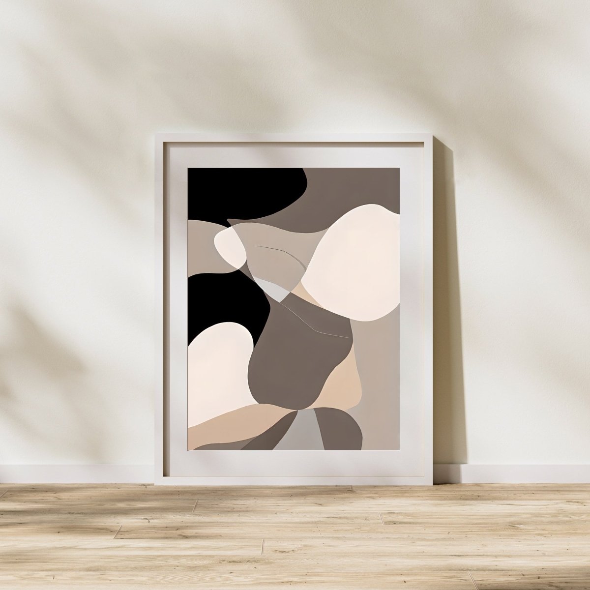Abstract wall art beige black white modern minimalist artprint - Everything Pixel