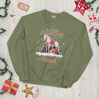 All I Want for Christmas is a Horse Sweater - High Quality Funny Horse Sweatshirt, Funny Gift for Horse Lover, Christmas Holiday Pullover - Everything Pixel