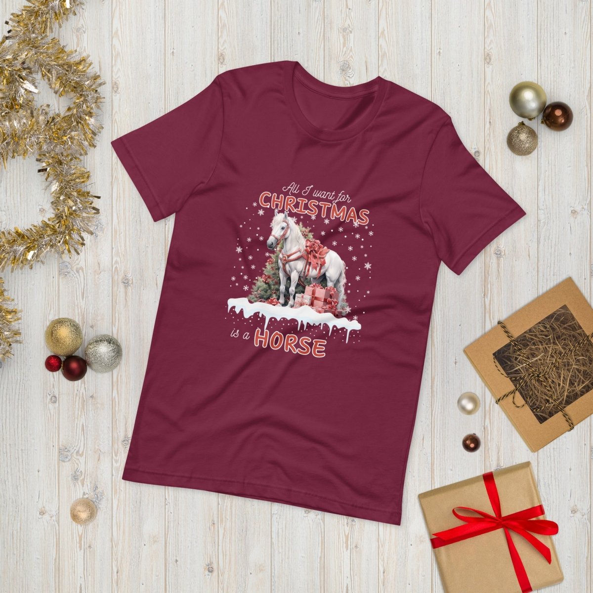 All I Want for Christmas is a Horse T-Shirt - High Quality Funny Horse Shirt, Funny Gift for Horse Lover, Christmas Holiday Tee - Everything Pixel