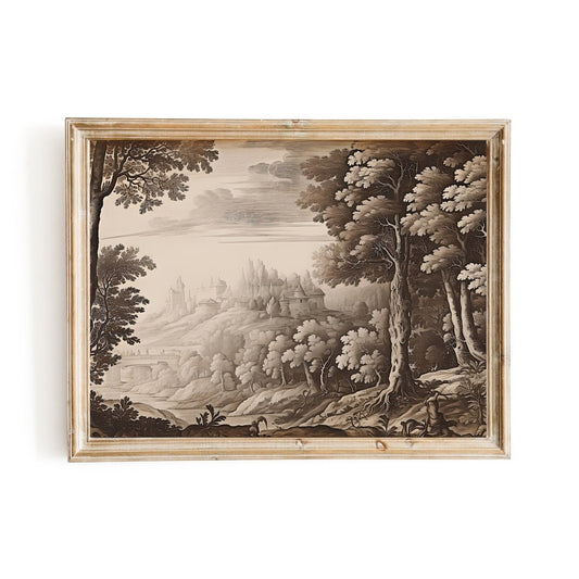 Antique Moody Landscape Wall Art Country Landscape with Castle - Everything Pixel