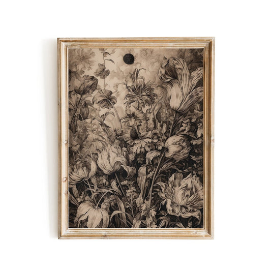 Antique Moody Landscape Wall Art Country Landscape with Flower - Everything Pixel