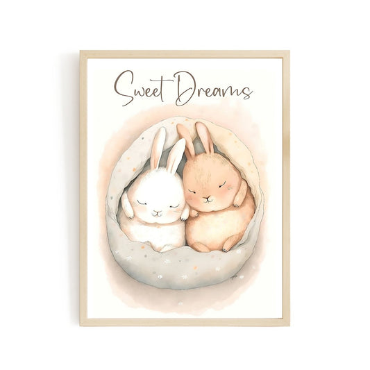 Baby bunny animal sweet dreams wall art - gender neutral - Everything Pixel