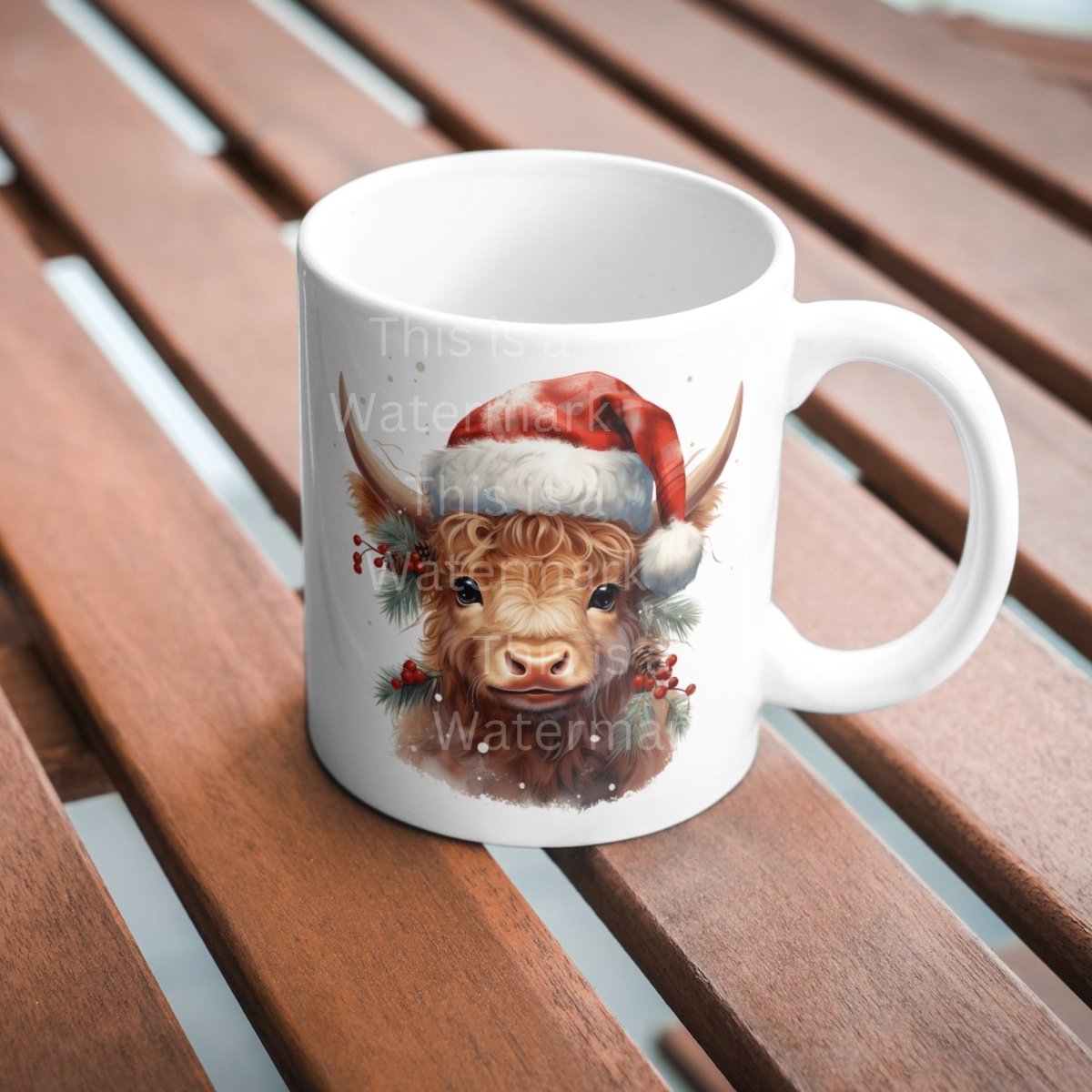 Baby Highland Cow with Santa Hat Clipart 7+7 PNG JPG Christmas Invitation Card Graphic Paper Crafting Artwork T-Shirt Sublimation Design - Everything Pixel