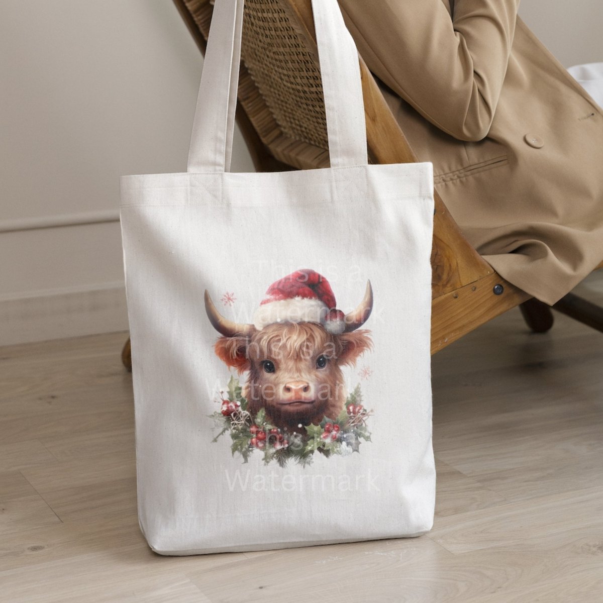 Baby Highland Cow with Santa Hat Clipart 7+7 PNG JPG Christmas Invitation Card Graphic Paper Crafting Artwork T-Shirt Sublimation Design - Everything Pixel