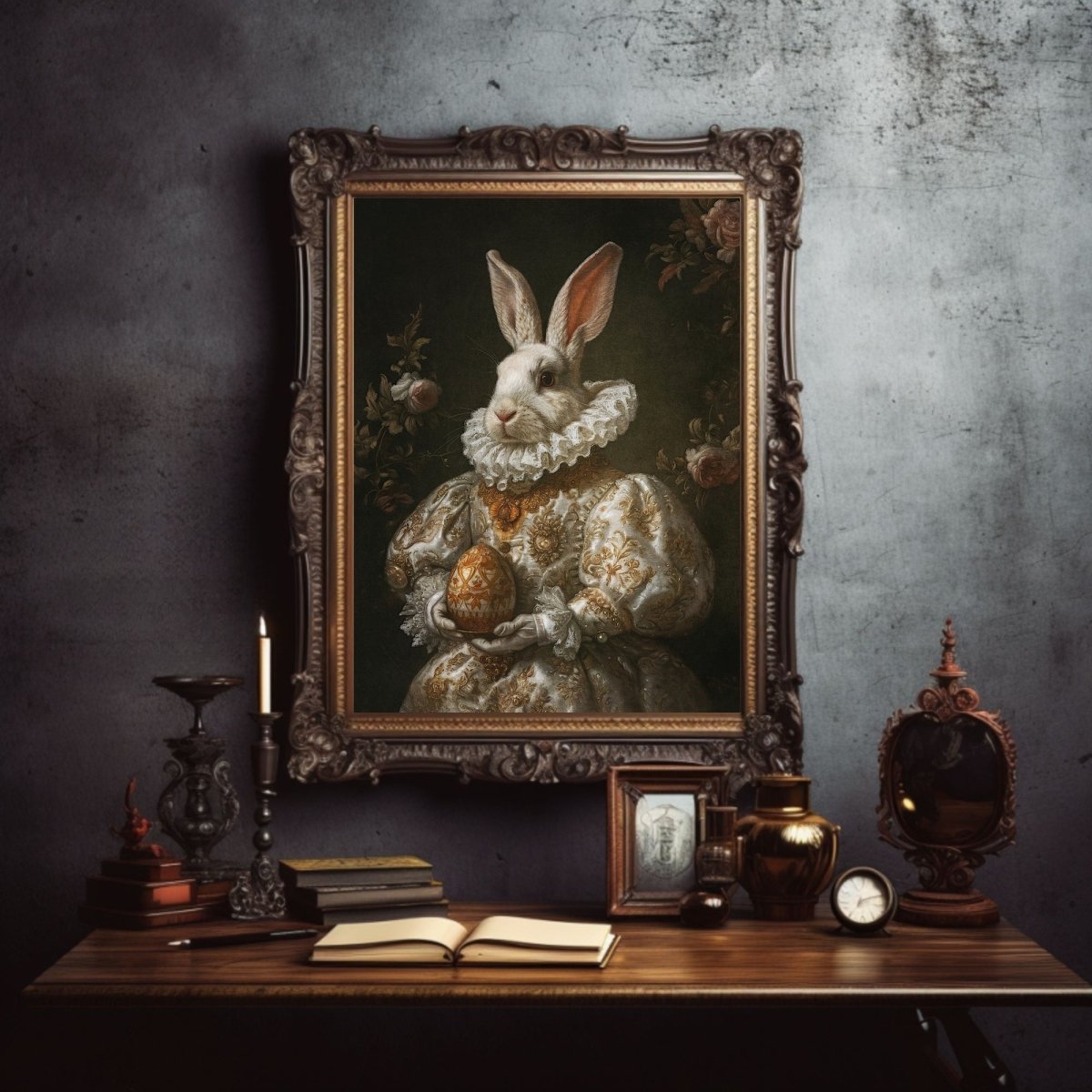 Baroque Easter Rabbit - Antique Gothic Wall Art Print - Everything Pixel