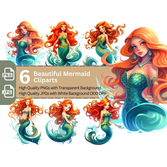 Beautiful Mermaid 6+6 PNG Clip Art Bundle Fantasy - Everything Pixel