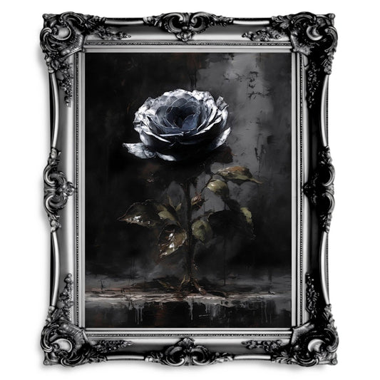 Black Silver Rose Wall Art Dark Academia Gothic Floral - Everything Pixel