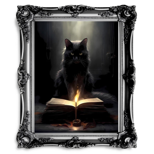 Black Witch Cat Dark Academia Gothic Artwork Dark Cottagecore Mystical - Everything Pixel