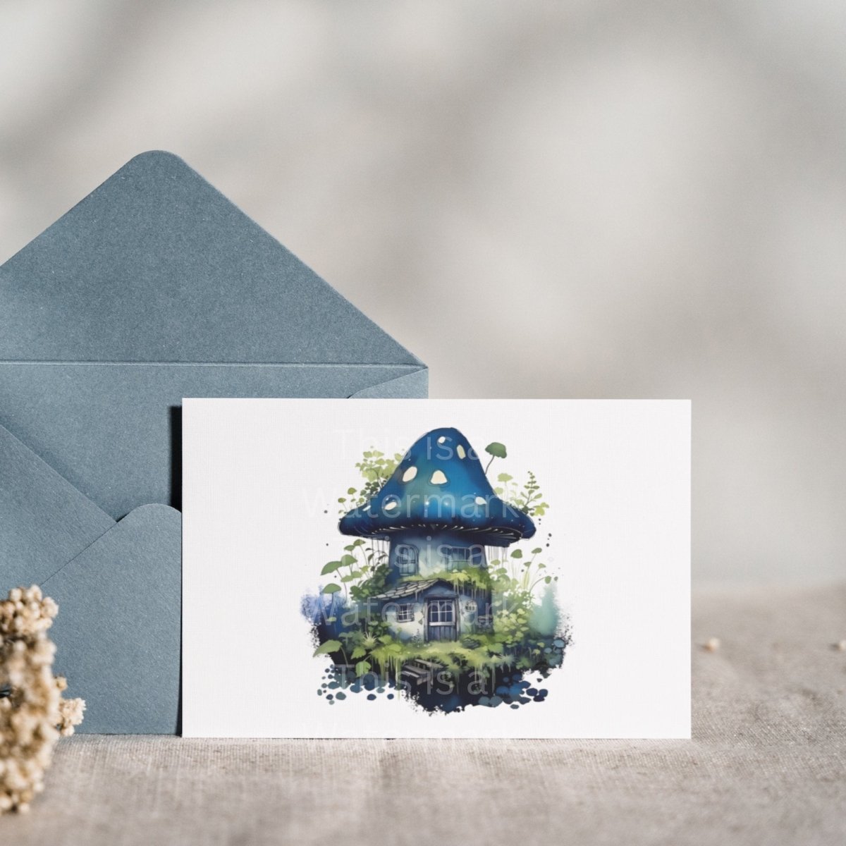 Blue Mushroom House 6x PNG Clip Art Bundle Dark Fairy Core Design Card Making Paper Crafting Children Book Clipart Witch Novel Graphics - Everything Pixel