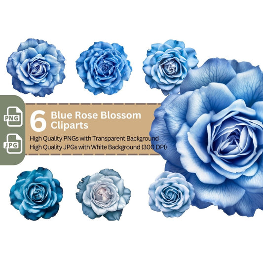Blue Rose Blossom 6+6 PNG Bundle for Sublimation Clipart - Everything Pixel
