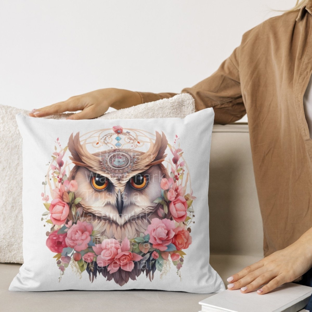 Boho Owl with Flowers Spiritual Guide Cliparts 7 High Quality PNG Animal Clipart Card Making Clip Art Paper Craft Soft Pink Color Design - Everything Pixel