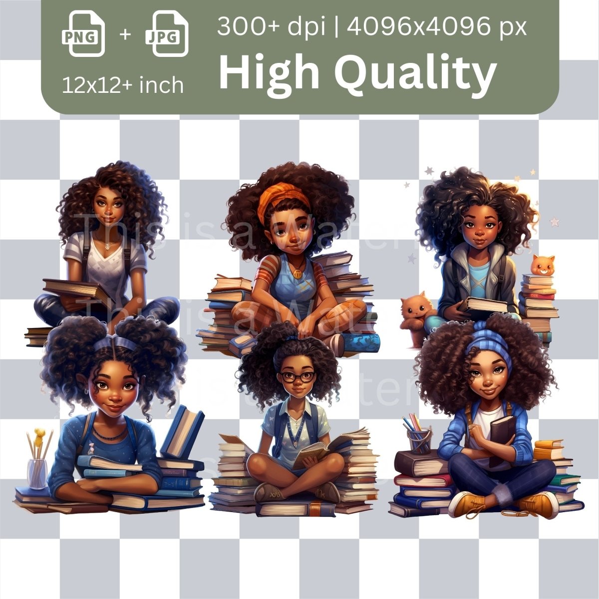 Bookworm Girls reading Megabundle 42+42 High Quality PNGs Stack of Books Clipart Nursery Card Making Clip Art Digital Paper Craft Graphic - Everything Pixel
