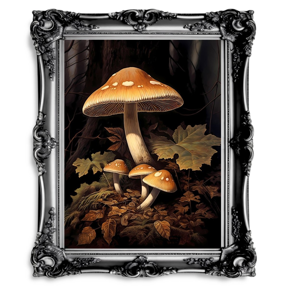 Brown Woodland Mushrooms Dark Academia Goblincore Botanical Decor - Everything Pixel