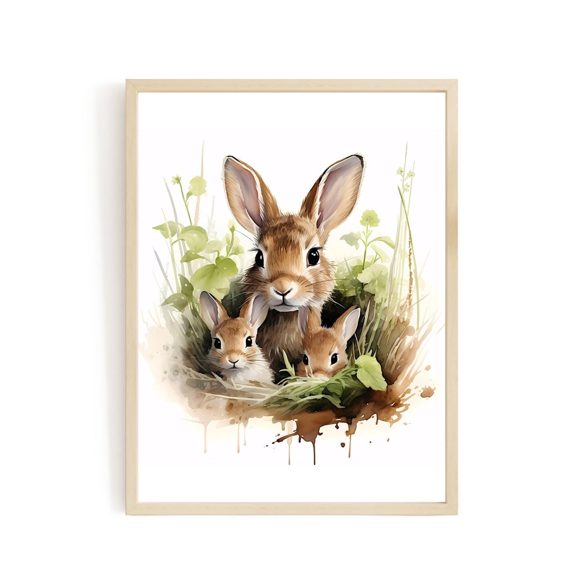 Bunny Family Hideaway - Watercolor Nursery Wall Art Print - Everything Pixel
