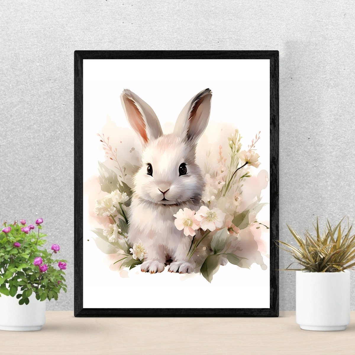 Bunny in Flowers - Soft Pastel Nursery Wall Art Print - Everything Pixel