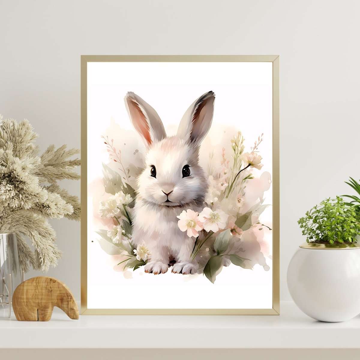 Bunny in Flowers - Soft Pastel Nursery Wall Art Print - Everything Pixel
