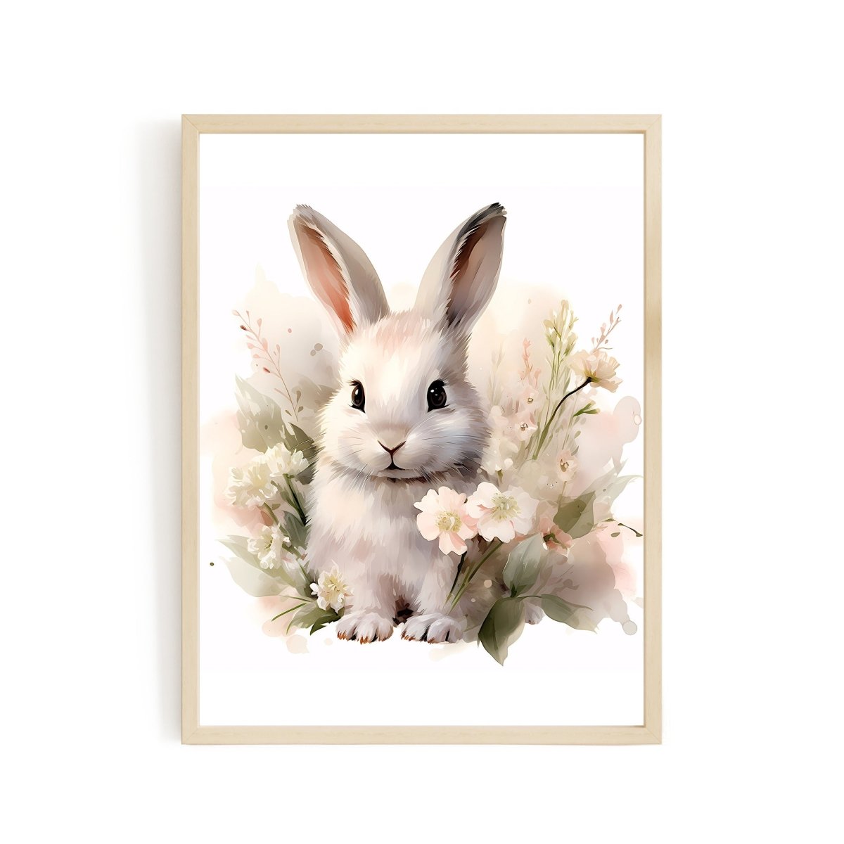 Bunny in Flowers - Soft Pastel Nursery Wall Art Print - Everything Pixel