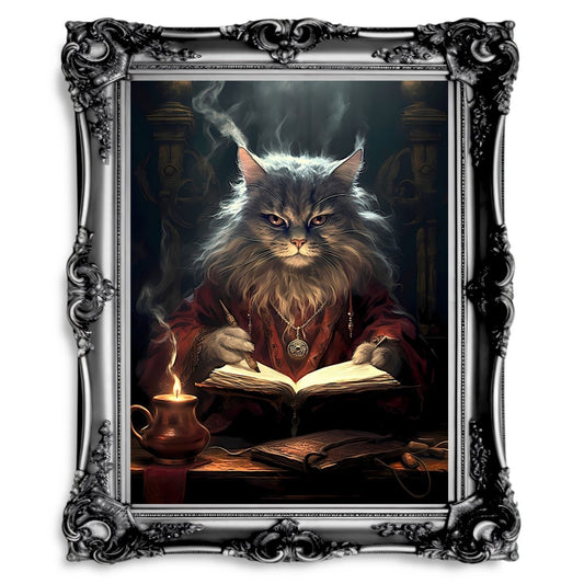 Cat Wizard Fantasy Wall Decor Dark Cottagecore Paper Poster Print - Everything Pixel