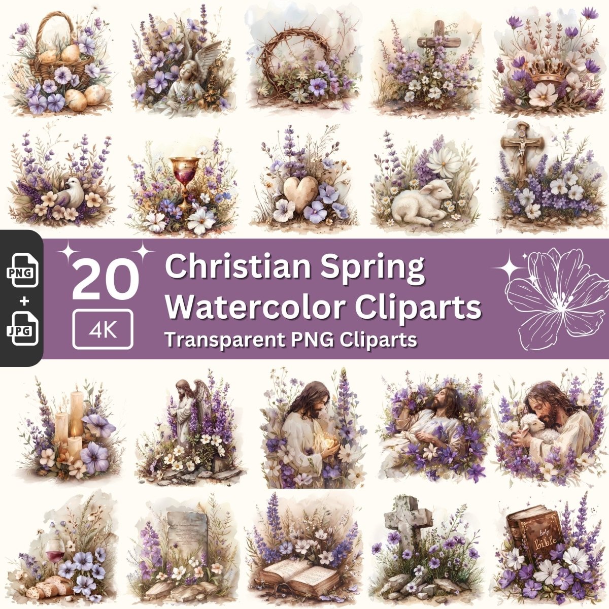 Christian Spring Easter Watercolor Clipart Set - Everything Pixel