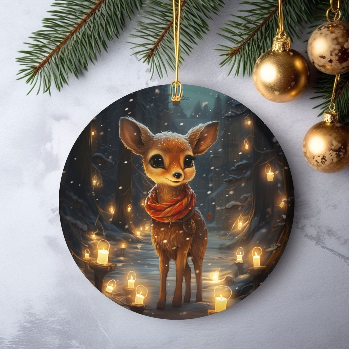 Christmas Animal Ornament Set of 20 Round Ceramic Ornaments with Wonderful Watercolor Animal Designs Festive Christmas Tree Decoration - Everything Pixel