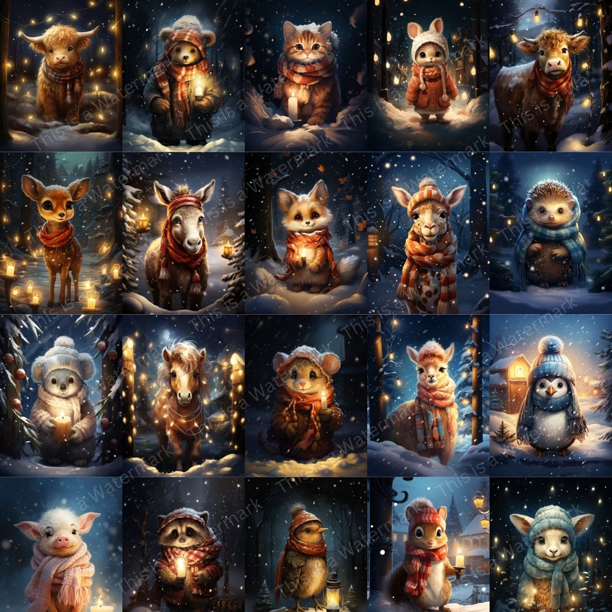 Christmas Animals Cards 20 JPG Bundle Digital Paper Set Festive Card Making Junk Journal Kit Christmas Page Design Xmas Ephemera Clipart - Everything Pixel