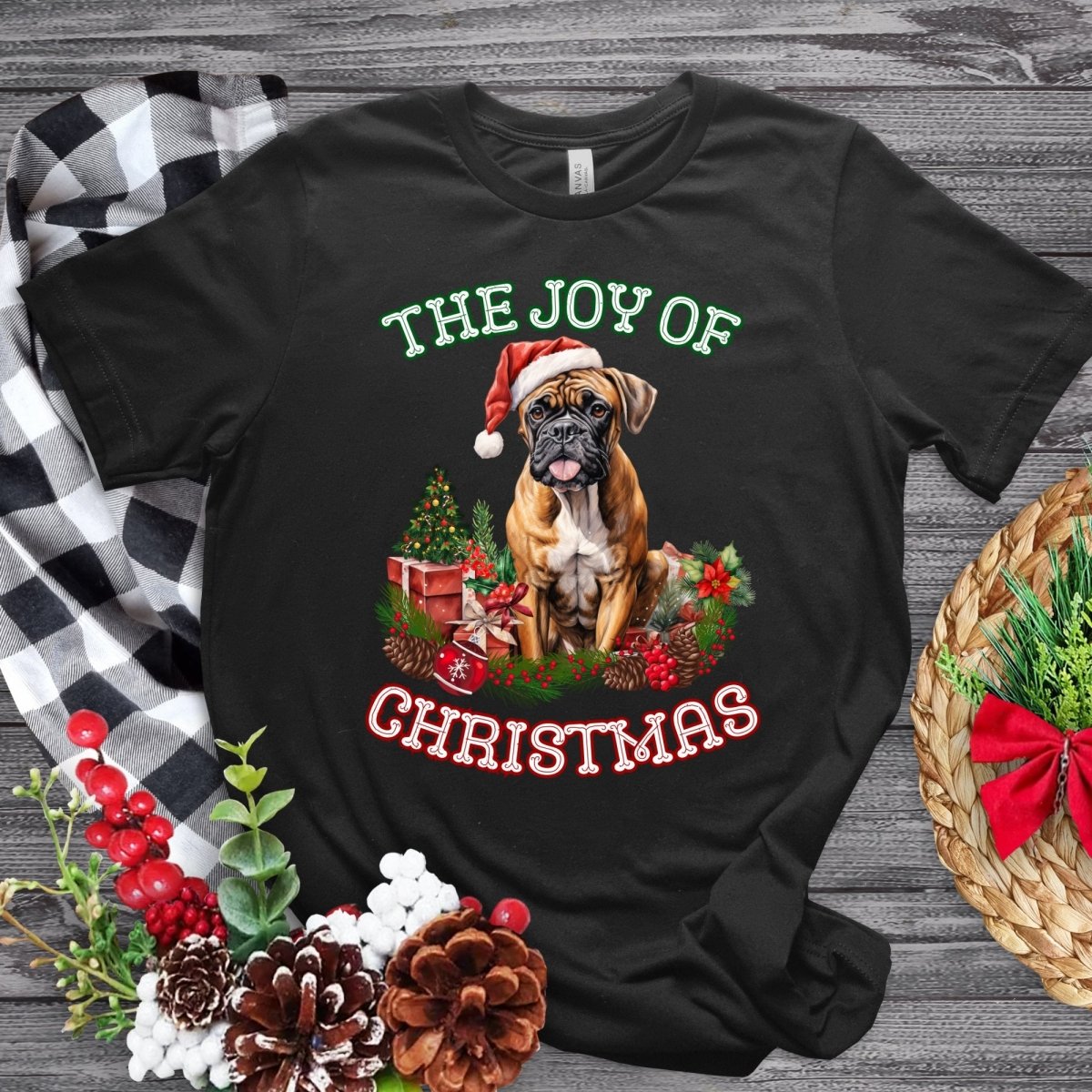 Christmas Boxer T-Shirt - High Quality Festive Unisex T-Shirt, Gift for Boxer Owner, Gift for Doglovers, Funny Xmas Shirt, Cute Xmas Dog Tee - Everything Pixel