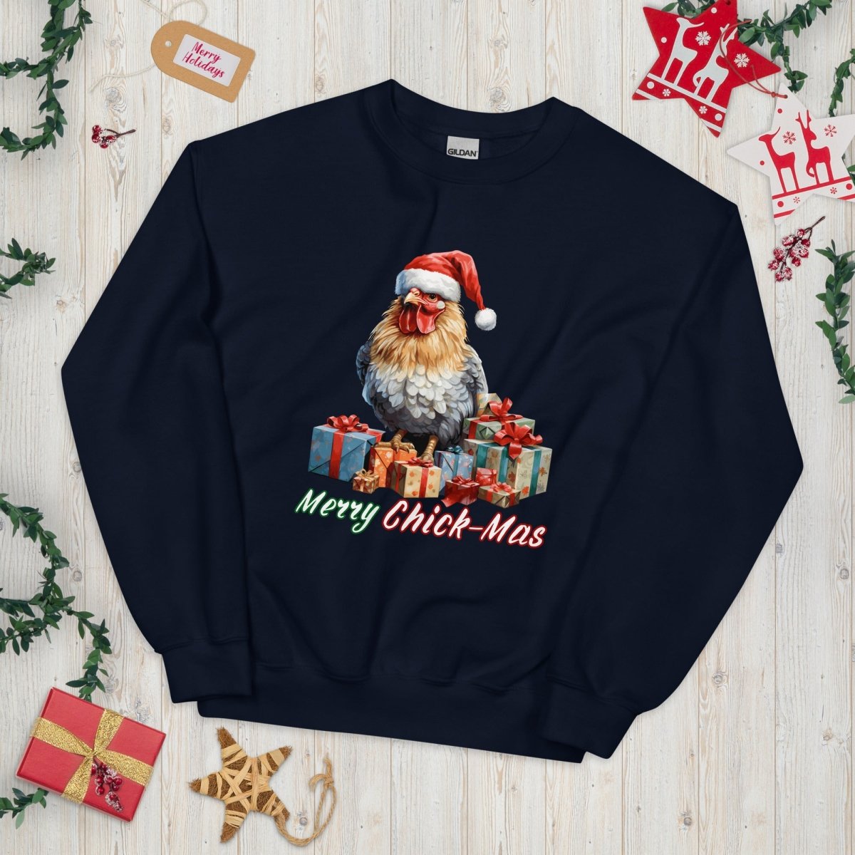 Christmas Chicken Pullover - High Quality Festive Unisex Sweatshirt, Gift for Chicken Lovers, Chicken with Gifts, Funny Farm Animal Sweater - Everything Pixel