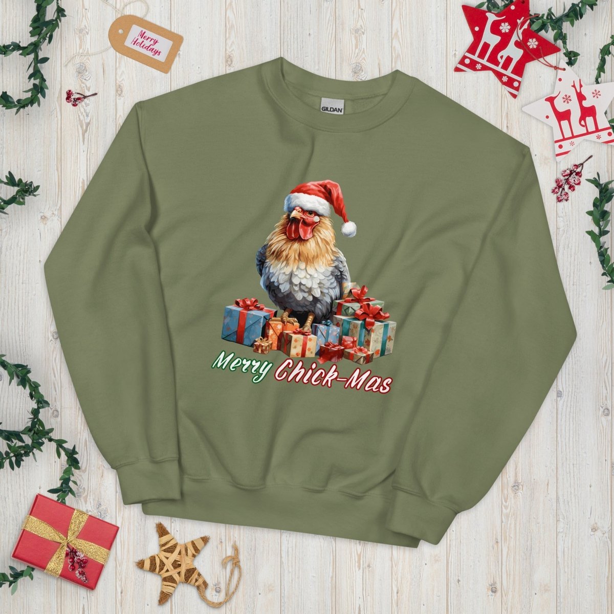 Christmas Chicken Pullover - High Quality Festive Unisex Sweatshirt, Gift for Chicken Lovers, Chicken with Gifts, Funny Farm Animal Sweater - Everything Pixel