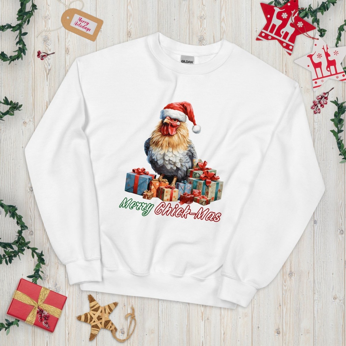 Christmas Chicken Pullover - High Quality Festive Unisex Sweatshirt, Gift for Chicken Lovers, Chicken with Gifts, Funny Farm Animal Sweater - Everything Pixel