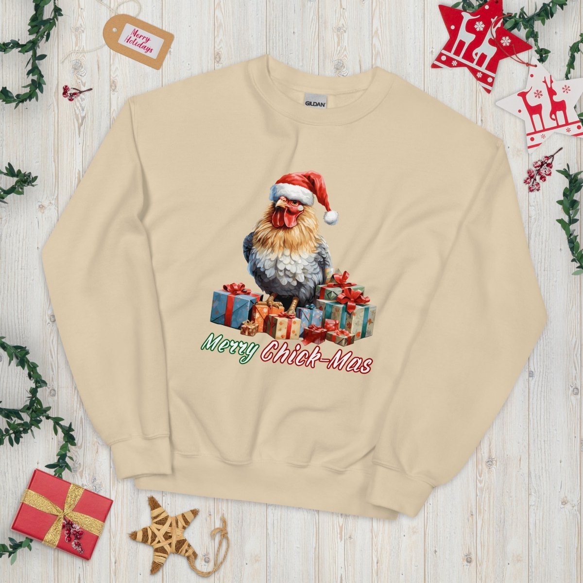 Christmas Chicken Pullover - High Quality Festive Unisex Sweatshirt, Gift for Chicken Lovers, Chicken with Gifts, Funny Farm Animal Sweater - Everything Pixel