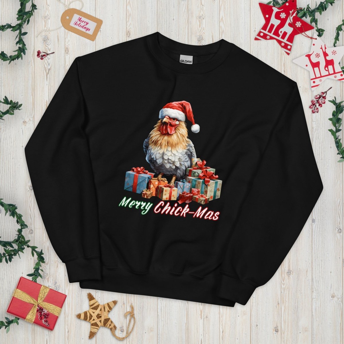 Christmas Chicken Pullover - High Quality Festive Unisex Sweatshirt, Gift for Chicken Lovers, Chicken with Gifts, Funny Farm Animal Sweater - Everything Pixel