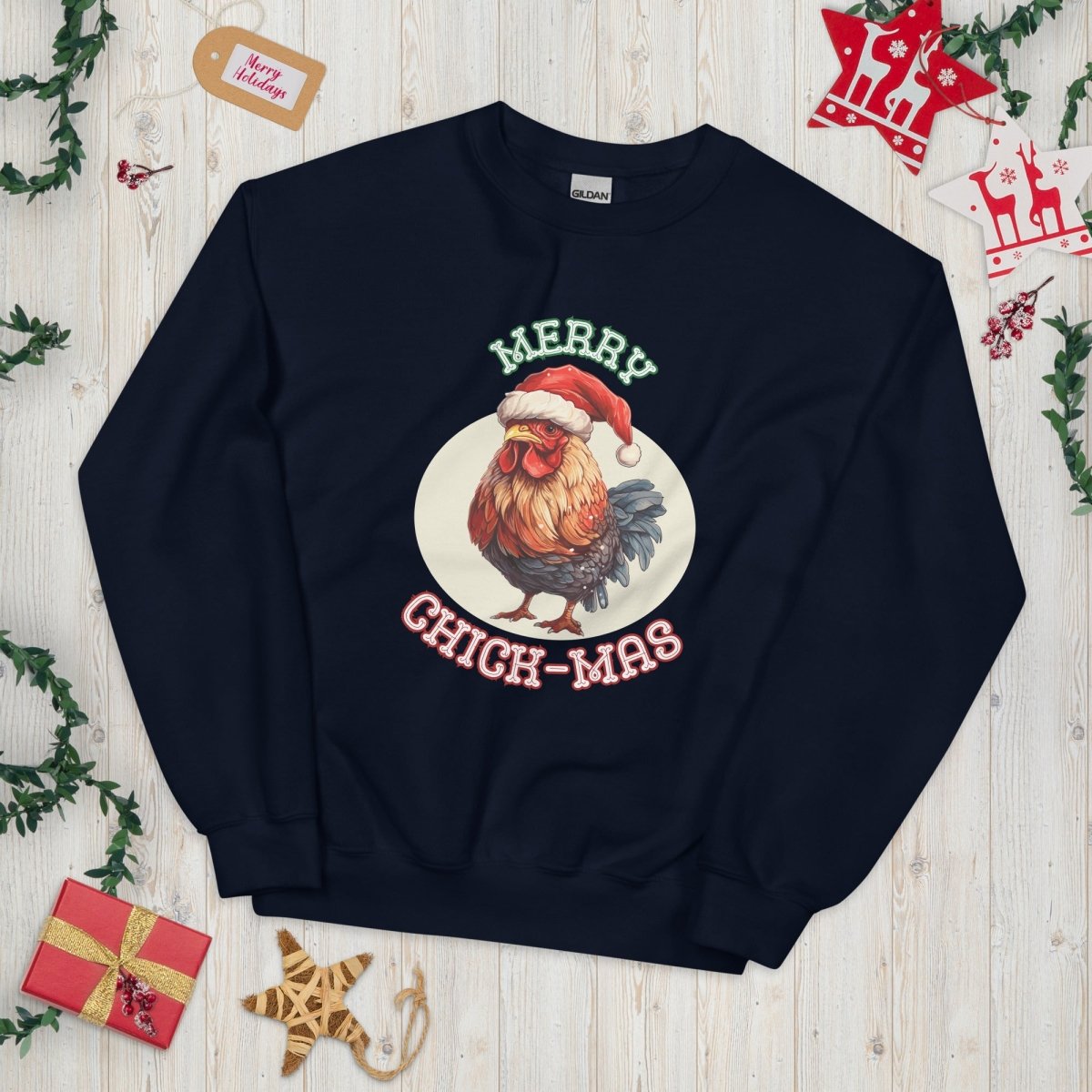 Christmas Chicken Pullover - High Quality Festive Unisex Sweatshirt, Gift for Him, Gift for Chicken Lovers, Funny Farm Animal Xmas Sweater - Everything Pixel