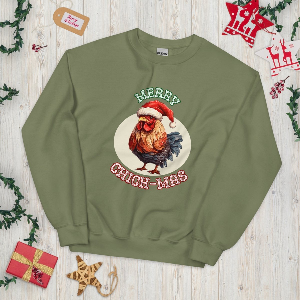 Christmas Chicken Pullover - High Quality Festive Unisex Sweatshirt, Gift for Him, Gift for Chicken Lovers, Funny Farm Animal Xmas Sweater - Everything Pixel