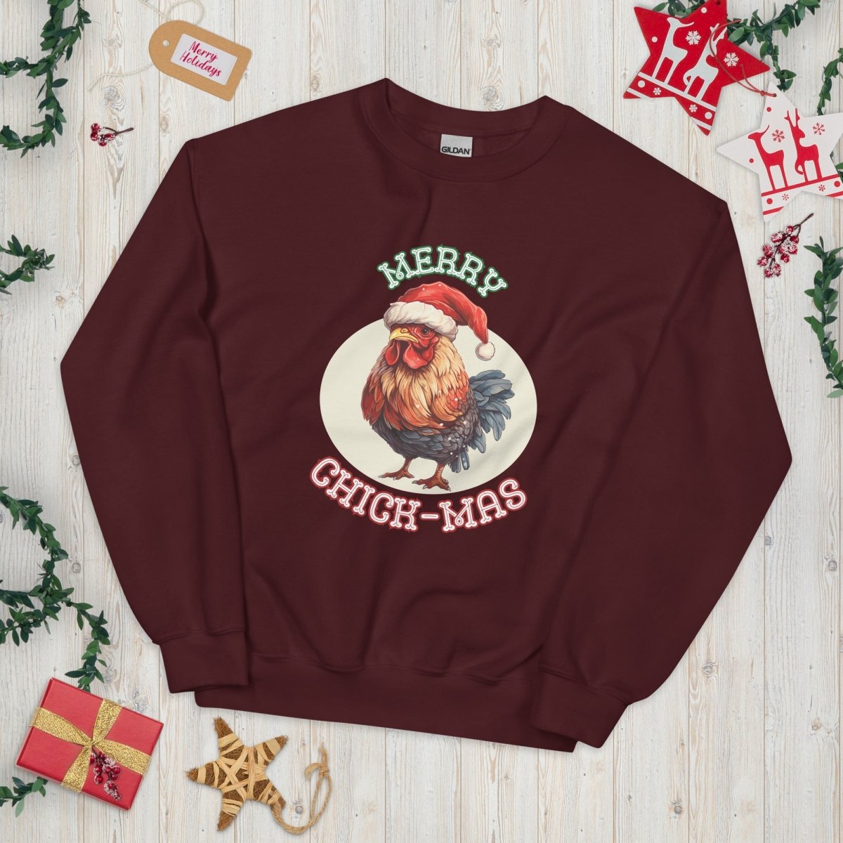 Christmas Chicken Pullover - High Quality Festive Unisex Sweatshirt, Gift for Him, Gift for Chicken Lovers, Funny Farm Animal Xmas Sweater - Everything Pixel