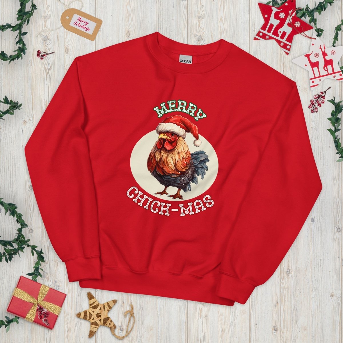 Christmas Chicken Pullover - High Quality Festive Unisex Sweatshirt, Gift for Him, Gift for Chicken Lovers, Funny Farm Animal Xmas Sweater - Everything Pixel